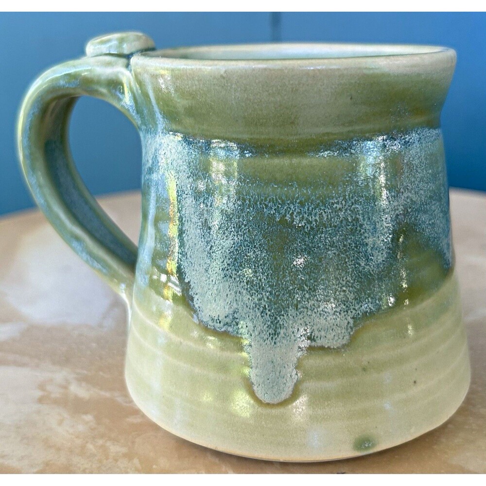 Woodland Pottery Handcrafted Stoneware Mug Green Drip Glaze Artisan Ceramic